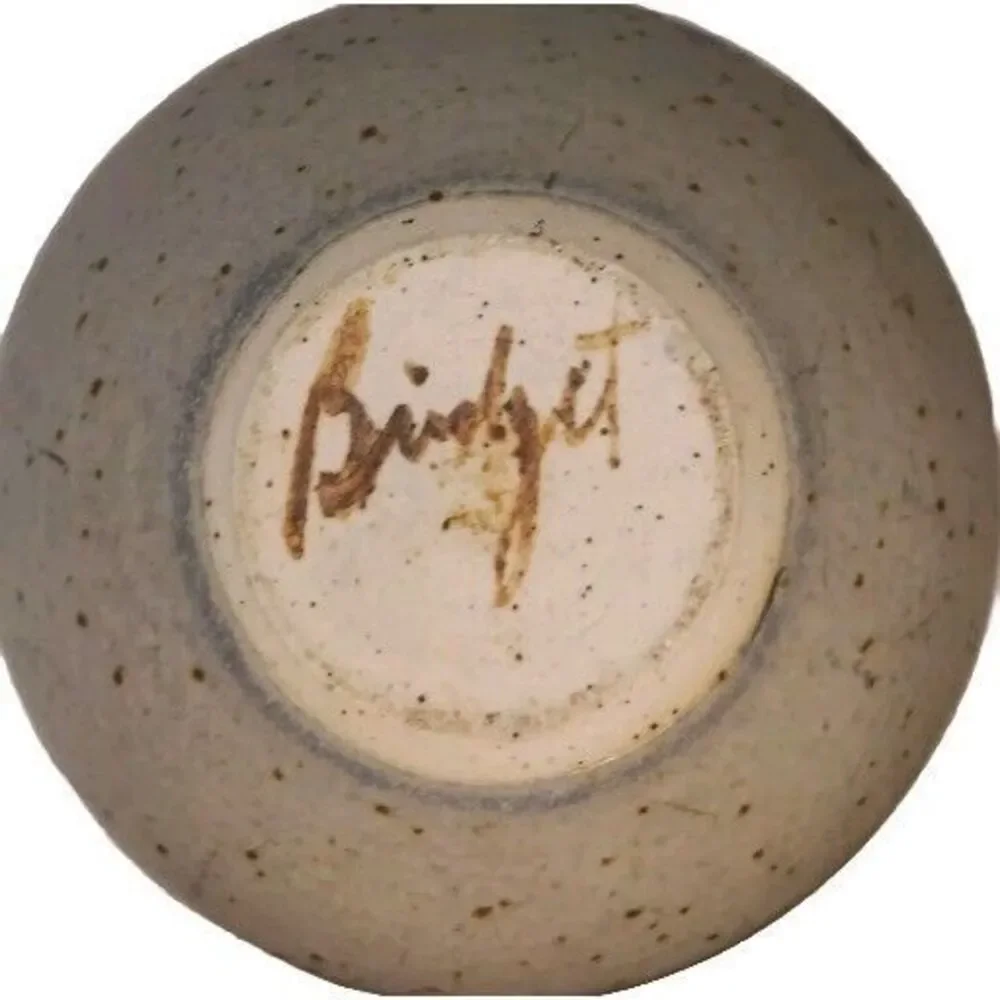 Bridget Hauser Signed Art Pottery Vase Pastels Pink Green Leaves Speckled 5
